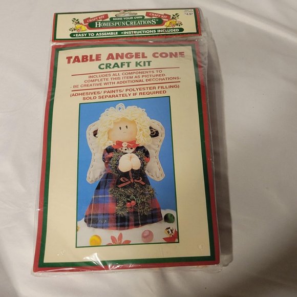 NEW Homespun Creations Table ANGEL Doll CONE Craft Sewing KIT Red Plaid Xmas - Picture 1 of 6